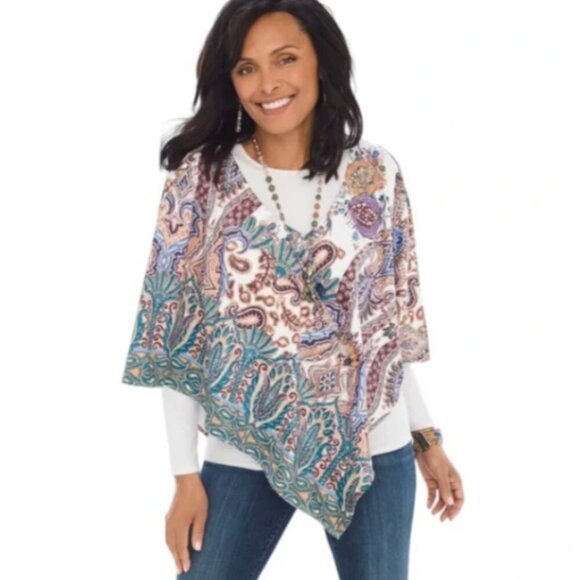 Chico's Poncho Faux Suede Paisley Floral Sz S/M #132M - Picture 2 of 10